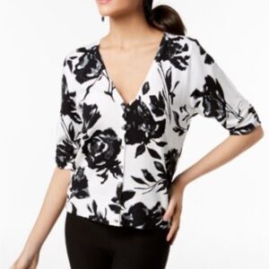 INC International Concepts PL 3/4 Ruched Sleeve Floral Button Up Cardigan NWOT